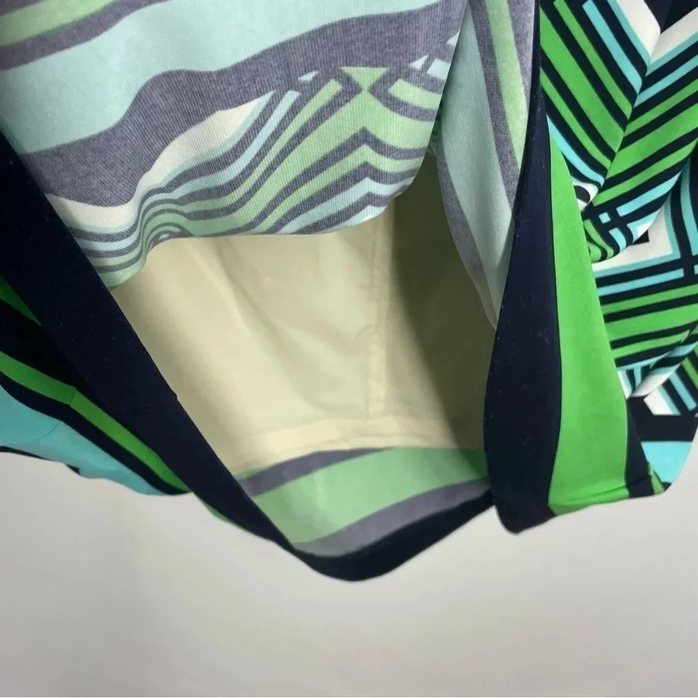 Eliza J Geometric Art to Wear Unique  Green Navy Cap Sleeve Shift Midi Dress - Picture 3 of 8
